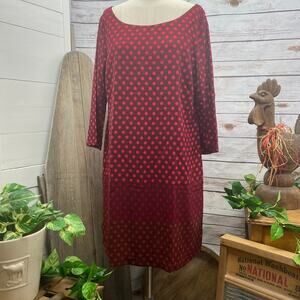 Old Navy 3/4 Sleeve Polka Dot Dress Large Burgandy Maroon Ombre Dots Scoop Neck